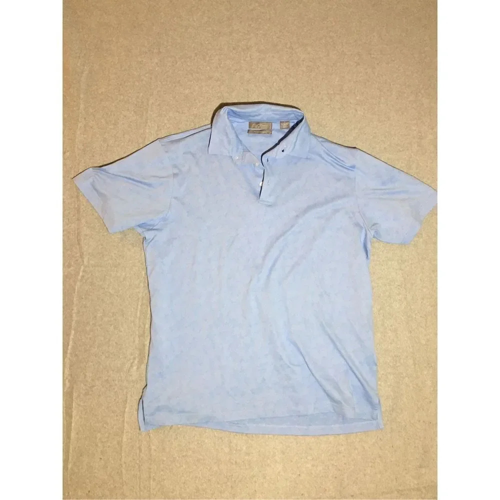 Mens Daniel Cremieux Polo Size Large Blue Leaves Nature Print Stretchy Formal